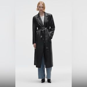 Black Faux Leather Trench Coat